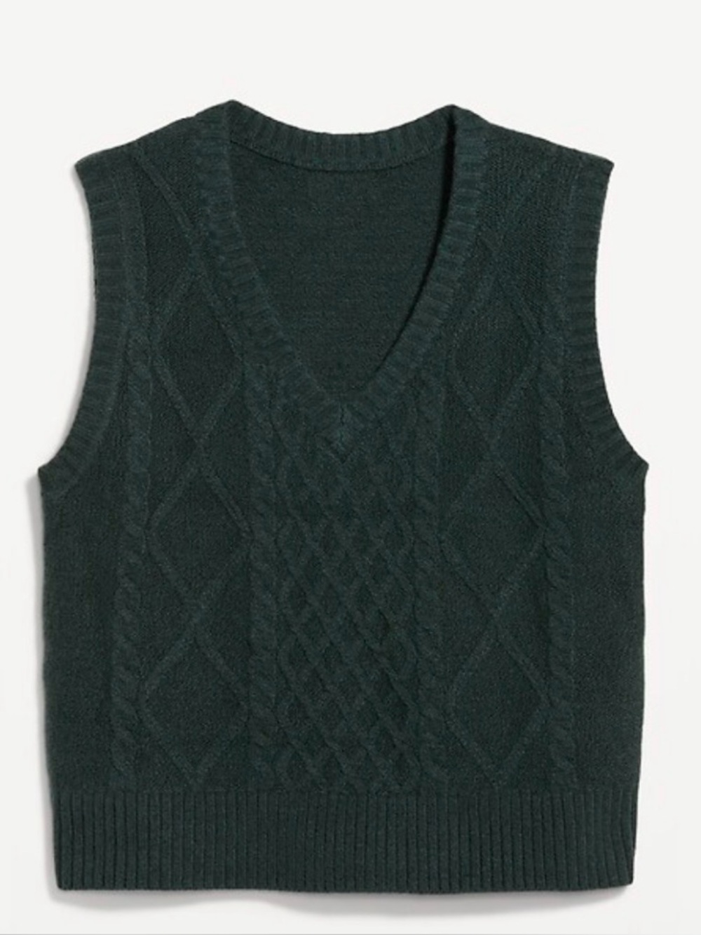 Dark Green Cable Knit V-Neck Sweater Vest